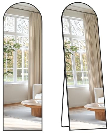 SONGMICS Ganzkörperspiegel, 150 x 40 cm, bogenförmiger Standspiegel, Rahmen aus Aluminiumlegierung, Hartglas, für Schlafzimmer, Wohnzimmer, Garderobe, tintenschwarz LFM035B01