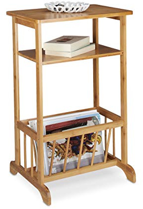 Relaxdays Beistelltisch mit Zeitungsständer, Bambus, Robust, 2 Ablagen, H x B x T: 71,5 x 44,5 x 37 cm, natur