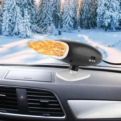 12V 150W 10A Auto Heizlüfter, Riloer Tragbare Anti-Fog 2-In-1 Schnellheizung Auto Heizung mit Zigarettenanzünder, Mini-Autoheizung Windschutzscheibe Demister Fenster Defroster, 360° Drehung