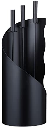 Relaxdays Kaminbesteck, modern, 4-teilige Kamingarnitur mit Schürhaken, Ascheschaufel, Kaminbesen & Ständer, schwarz