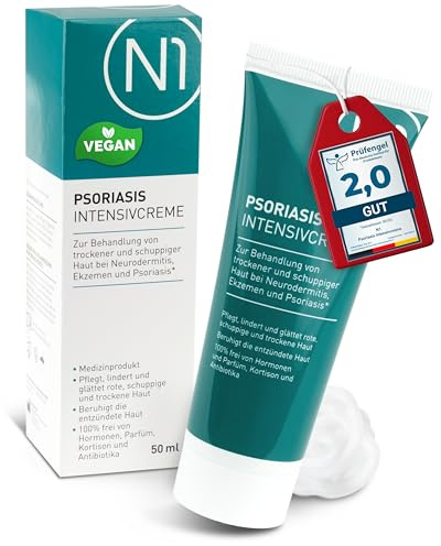 N1 Psoriasis Intensivcreme 50 ml - Creme gegen Schuppenflechte & Juckreiz | Schnelle Hilfe bei Neurodermitis, Ekzeme & starkem Juckreiz - Beruhigt und lindert schuppige, entzündete & trockene Haut