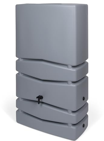 Kreher XXL Regentonne Aqua Tower aus Kunststoff in verschiedenen Größen und Farben (wählbar). Tolle Optik in einem schlichten, edlen Design - mit Auslaufhahn! (350 Liter, Grau)