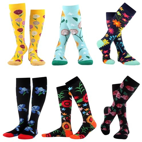 WeciBor Damen lustige neuartige mehrfarbiges Muster Baumwolle Kniestrümpfe | mehrfarbiges Muster, lustiges tägliches Tragen, neuartiges Geschenk, 90er Retro-Stil, Skateboard Socken