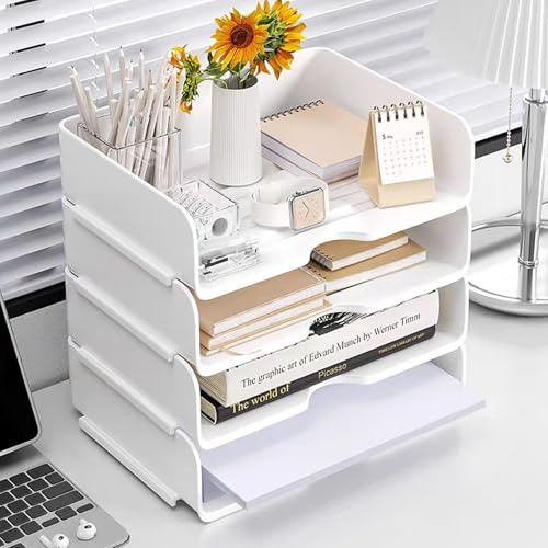 Schreibtisch Organizer und Lagerung, 4-Tier Papier Brief Tray Organizer, stapelbare weiße Desktop Organizer, Ablagefächer Stapelbar Bestellung für Dokumente,Papier, Buch Magazin Lagerung, Bürobedarf
