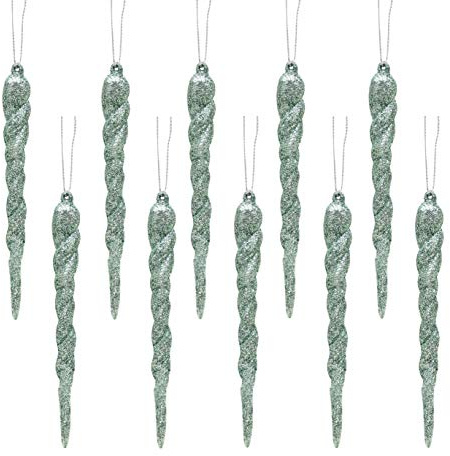 Christmas Concepts® 12cm Glitzereiszapfen-Dekorationen - Luxus-Christbaumschmuck (Minzgrün, Packung mit 10)