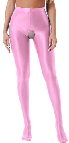 Freebily Damen Glänzend Strumpfhosen Sexy Offener Schritt Seiden-Glanz Glatte Leggings Frauen Feinstrumpfhose Crotchless
