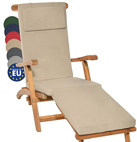 Beautissu Luxus Deckchair Auflage Sonnenliege 175x45x5cm LoftLux DC – Bezug Abnehmbar – Polsterauflage für Liegestuhl Auflage Gartenliege Polster – Liegenauflage Gartenmöbel Kissen Natur