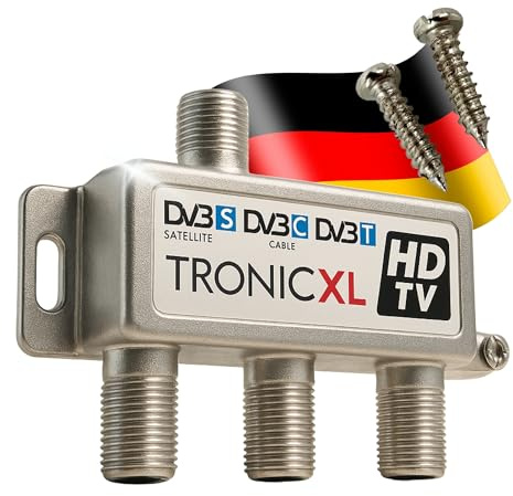 TronicXL 3fach F-Stecker Antennenverteiler 3-Fach DC-Durchlass TV Kabel Kabelfernsehen BK DVB-T2 zb für kompatibel mit Vodafone Splitter HD tauglich 4K Sky Virgin Sat Splitter