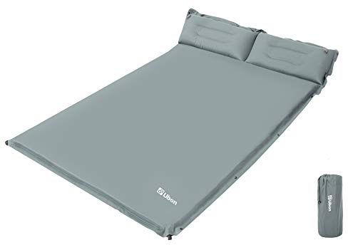 Ubon Doppelte Selbstaufblasende Schlafmatten Komfortable Luftmatratzen für 2 Personen 3,6cm Schwamm Füllung Ergonomische Tragbar und leicht Camping Bett Grau 2P
