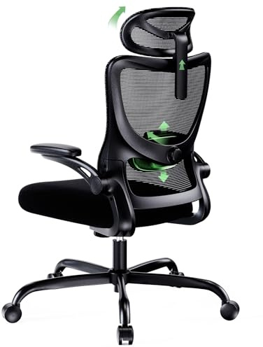 Marsail Bürostuhl Ergonomisch Schreibtischstuhl:Verstellbarer Kopfstütze Lendenwirbelstütze Klappbaren 3D Armlehnen,Computerstuhl hat Höhenverstellung,Dickes Sitzkissen,Drehstuhl Bis 300LB Belastbar