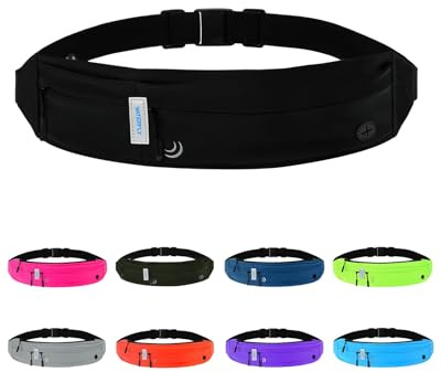WATERFLY Laufgürtel für Handy Handytasche Joggen: Lauf Gürteltasche Flache Bauchtasche Damen Herren Jogging Gürtel Running Belt Lauftasche Sportgürtel Hüfttasche zum Laufen Sport Fitness Reisen