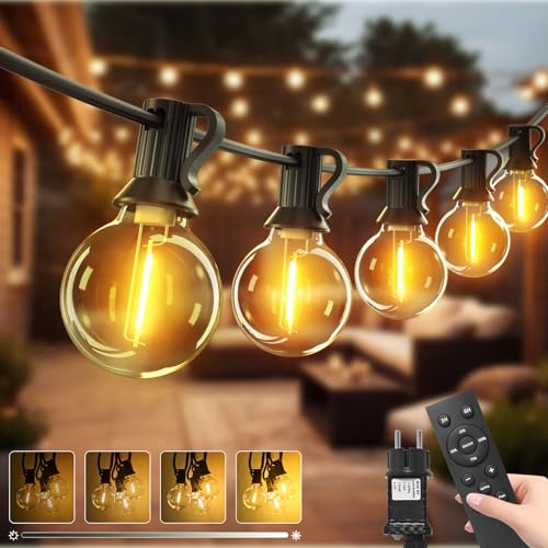 btfarm Lichterkette Outdoor 10M mit Fernbedienung, Lichterkette Außen Strom | Dimmbar & Timer, Wetterfest 14+1 LED G40 Glühbirnen, 3 Modi Gartenbeleuchtung für Garten Terrasse Party Weihnachten, Warmweiß