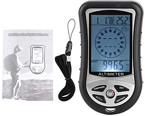 Sunicon Digital Altimeter, Portable Compass Multifunctional Electronic Weather Altimeter Altitude Barometer for Outdoor Enthusiasts
