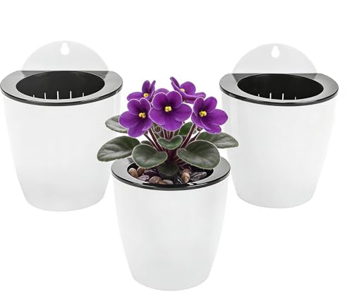 ORIMERC 3er-Set Selbstwässernder Blumentopf Wand hängende Selbstbewässerungstöpfe Küche Kräutertopf Wandtöpfe Pflanze innen Wasserspeicher Pflanzgefäße Kräutergarten Balkon vertikal Wandmontage weiß