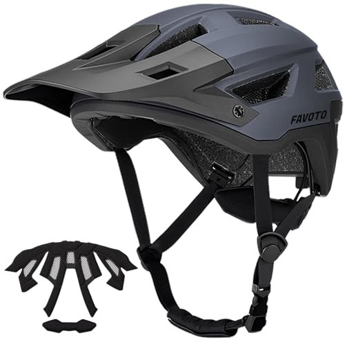 Favoto Mountainbike Fahrradhelm mit Schirm Leicht - Doppelte Inmould Technologie MTB Helm für Damen Herren Rennradhelm L(59-61cm) Verstellabr Grau