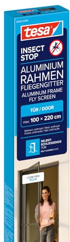 tesa INSECT STOP Aluminium-Rahmen Fliegengitter Tür 100 x 220 cm Anthrazit | Langlebiges Fliegengitter mit Clear-View-Gewebe, Aluminium-Rahmen, Selbstschließfunktion und 30 % schnellerem Aufbau