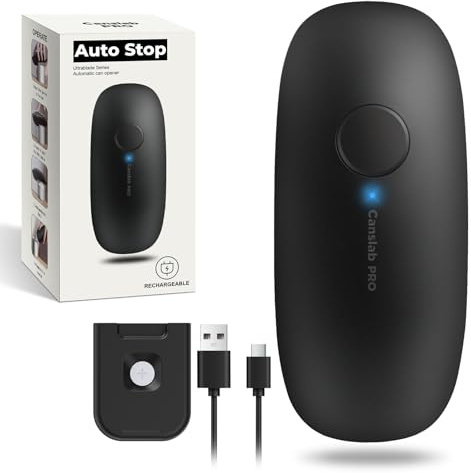 Canslab Ultrablade PRO Kabellos Elektrischer Dosenöffner Automatikstopp | One-Touch-Seitenschnit, Wiederaufladbar, glatte Schnittfläche, Wandmontage, 360° Drehung, für Senioren, Arthritis, Schwarz