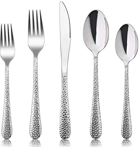 HaWare Besteck Set, 60-teiliges Edelstahl Besteckset für 12 Personen mit Messer Gabel Löffel, Modernes Hammergriff Essbesteck für Haus/Party/Hotel/Restaurant, Hochglanzpoliert＆ Spülmaschinenfest
