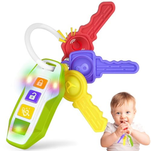 Beißring Baby Autoschlüssel Spielzeug,Baby Beissring für Zahnungshilfe Kautraining,baby Schlüsselbund Sensorik spielzeug Mit Musik & Licht,Reisespielzeug/Geschenk für Kleinkinder Jungen Mädchen Ab 3+