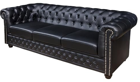 riess-ambiente.de Chesterfield 3-Sitzer Sofa 205cm schwarz Nietenbesatz Federkern