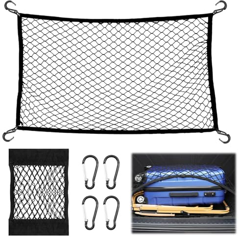 KASURE Gepäcknetz Auto, 80 X 100 cm Kofferraumnetz Mit 4 Karabinern, Kann Auf 144 X 180 cm Kofferraum Netz Erweitert Werden, Passend Für Die Meisten Kofferraumnetze Autos, Festes Gepäck