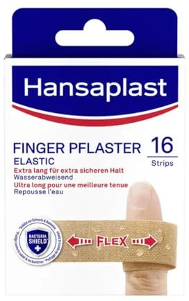 Hansaplast Elastic Fingerstrips Pflaster (16 Strips), extra lange Wundpflaster speziell für Wunden an den Fingern, flexible und atmungsaktive Fingerpflaster