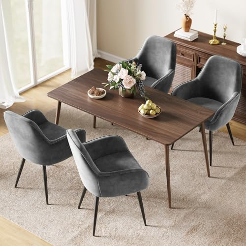 ELUCHANG Esszimmerstuhl, 4er Set, Küchenstuhl, Polsterstuhl, Sessel Bequem mit Armlehne, Loungesessel, bis 150 kg Belastbar, Samt, für Esszimmer, Küche, Wohnzimmer, Gray