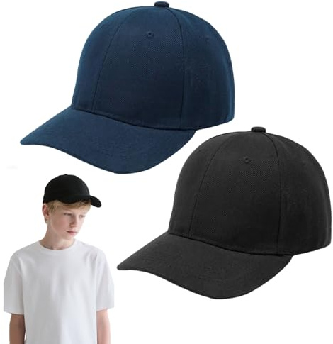 FUIPVGI 2 Stücke Kinder Jungen Mädchen Basecap Kappe Hut Baseballkappe Einstellbar Snapback Baseballcap Kappe Einfarbig Sonnenschutz Sonnenhut Outdoor Basecap für Reisen Golf Tennis (Schwarz, Navy)