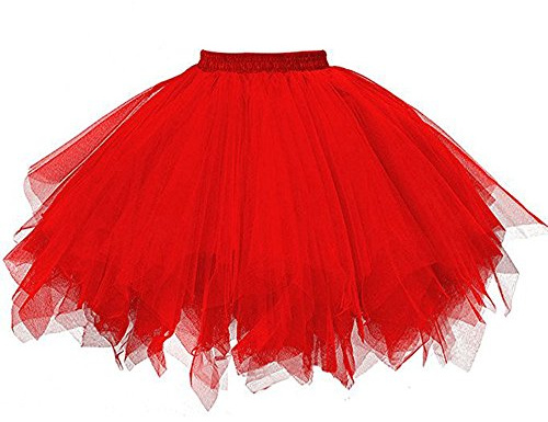 Tüllrock Damen Karneval Klassisch Elastisch Kostüm Tüllrock 50er Tütü Rock Kurz Ballett Unterrock Crinoline Petticoat Tutu (DE/NL/SE/PL, Alphanumerisch, Einheitsgröße, Regular, Regular, Rot)