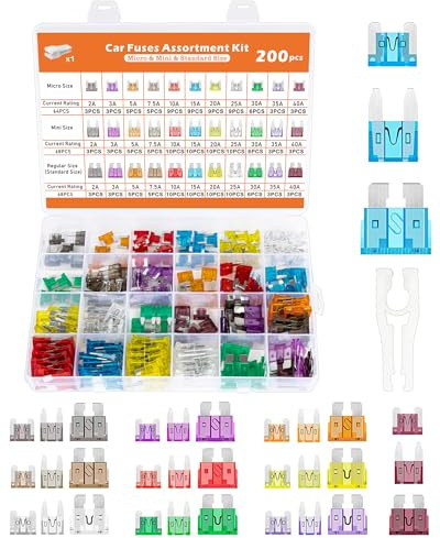 Acual 200Pcs Autosicherungen Set Gemischt, Kfz Sicherungen Set, 2A-40A, 68 Mini Flachsicherungen + 68 Standard Sicherungen + 64 Micro Auto Sicherungen mit Zieher für PKW LKW Motorrad Wohnmobil