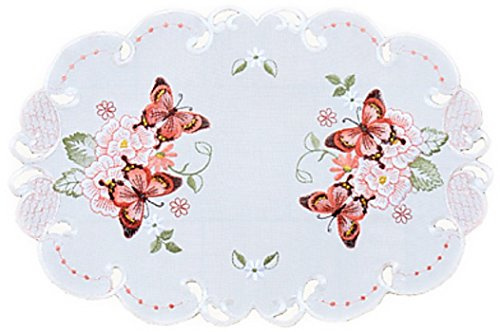 Tischdecke 30x45 cm Oval Sekt Schmetterlinge Rot Bunt Gestickt Tischläufer Aufleger Frühling Sommer (30 x 45 cm)
