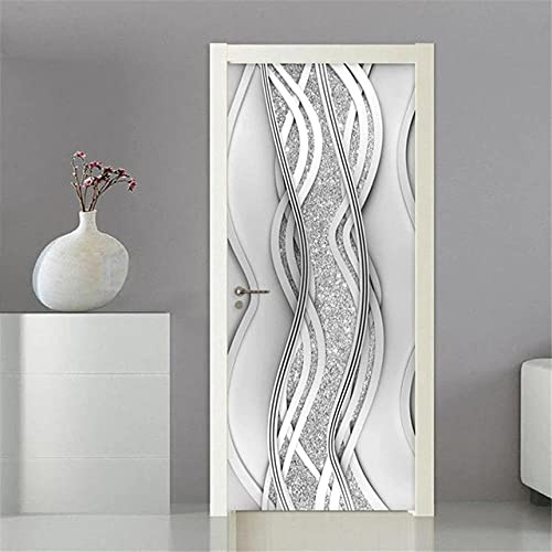 ZZDXL Türtapete Selbstklebend 95x210 cm Weißsilberne Türfolie, 3D Pvc Türaufkleber Diy Türbild, Türposter, Türfolie Tapete