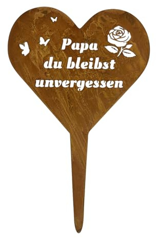 MOAZIFI Grabschmuck Wetterfest Grabstecker Metall Herz mit Spruch Papa Du Bleibst Unvergessen, Frostbeständig Grab Deko Wetterfest als Andenken für Verstorbenen Papa