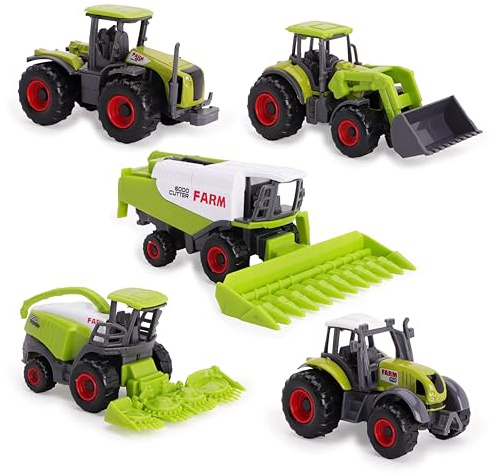 Toyland® Set mit 5 grünen Spielzeugen für Landmaschinen aus Metalldruckguss - jeweils ca. 4,5 cm - Enthält Traktoren, Mähdrescher und mehr!