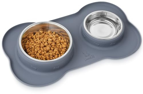 pecute 3-in-1 Futternapf Hunde Katzen, Hundenapf Kleine Hunde Edelstahl mit Rutschfesten Silikon Matte, Edelstahl Wassernapf für Katzen, Fressnapf Schüssel Lebensmittel Wassernapf (S)