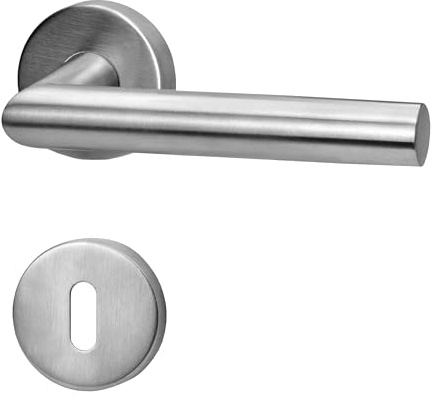lockzz Türgriff Drückergarnitur Würzburg Edelstahl Matt Gebürstet – Türklinke L-Form für Zimmertüren & Innentüren – BB Buntbart Türbeschlag Rund-Rosette – inkl. Hochhaltefeder & Montagematerial
