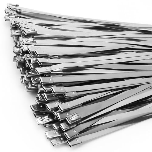 Edelstahl Kabelbinder 100 Stück, 400mm×4,6mm (V2A), Metall Kabelbinder Stark, Hitzeschutzband Befestigung, Zaunbau, Kabelmanagement.