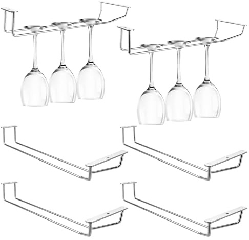 YAYODS Weinglashalter 6 Stück - 35 × 11 cm aus Chromstahl - Unterbau-Gläserhalterung mit Schrauben für Küchenschrank, Regal und Hausbar
