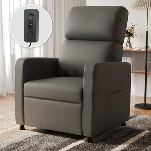 Devoko Elektrisch Verstellbarer Relaxsessel mit Liegefunktion - Fernsehsessel Einzelsessel Ruhesessel Liegesessel für Wohnzimmer & Schlafzimmer Heimkino - PU Graugrün