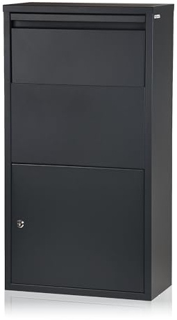 Zelsius Briefkasten mit Paketfach Merkur | pulverbeschichteter Stahl mit Edelstahl Elementen | RAL7016 Anthrazit | integrierte Rückholsperre | Wandmontage | Paketbriefkasten, Paketbox, Parcel Box