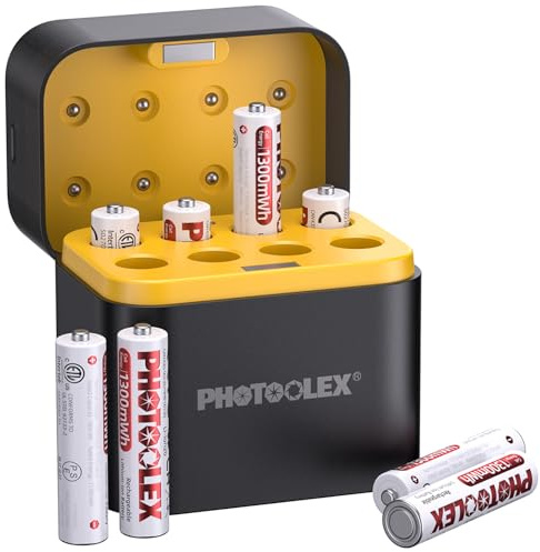 PHOTOOLEX AAA Akkus wiederaufladbar Lithium 8 Stück mit Ladegerät, 1300mWh hohe Kapazität 1,5V hohe Ausgangsleistung Dreifach A Li-ion Batterie, 1600+ Zyklen AAA Akku mit Schnellladegerät