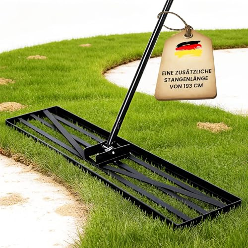 ZIKEBTUY Rasenrechen, 75 x 25 cm, Gartenrasen-Nivellierrechen mit 193 cm extra langem Stiel Gartengerät zum mühelosen Nivellieren von Garten-, Golfplatz- und Farmrasenflächen (75 cm)