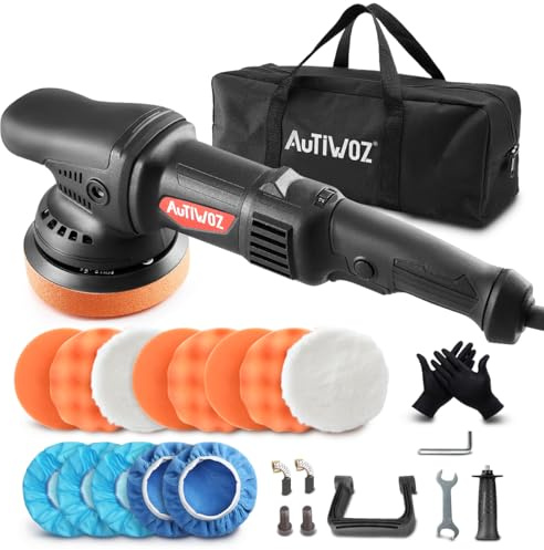 AUTIWOZ Auto Poliermaschine,920W Exzenter polierer,Poliermaschinen Set mit 125 mm Polierpads,Abnehmbarer D-Griff und Seitengriff,2800-5800RPM,zum Polieren von Auto,Boot,Motorrad