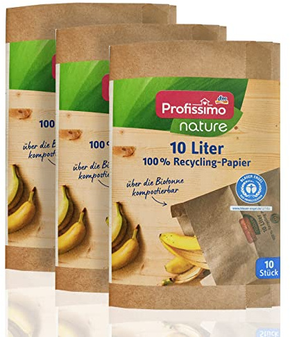 Bio Kompost Beutel 10 Liter/ 3er Pack (3 x 10 Stück) - Kompostierbar und Umweltfreundlich aus 100% Altpapier