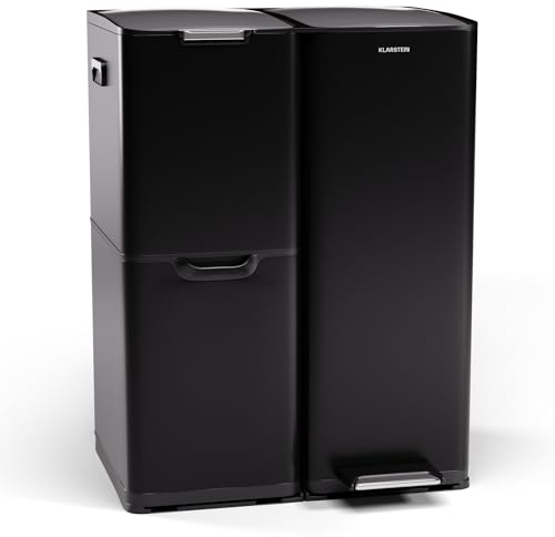 Klarstein Tiyo 3-in-1 Mülleimer - 60L Küchen-Abfalleimer mit Pedale & Soft-Close-Deckel, Edelstahlgehäuse, herausnehmbare Eimer, Kennzeichnungsaufkleber