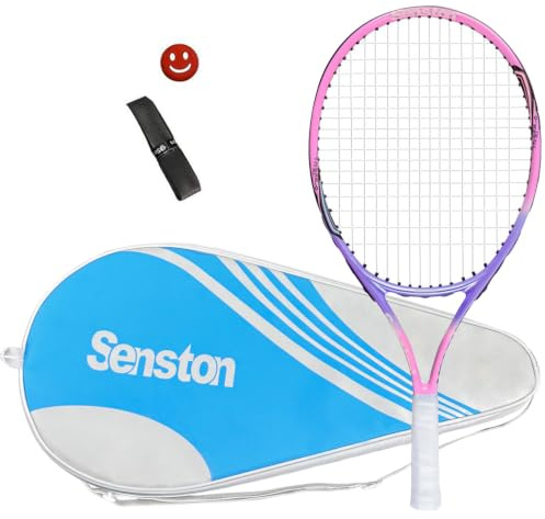 Senston Tennisschläger 19/23/25 One-Piece Design mit Tennistasche | One-Piece Design, Rillenschutz & Weniger Luftwiderstand, Großer Sweet Spot, Stoßfest, Mit Tasche Overgrip Dämpfer