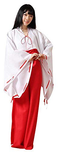 Japanischer Anime-Kimono, Cosplay, Hexenkostüm, Damen, Hakama-Hose, Outfit, Halloween-Kostüm (Weiß/Rot, L)