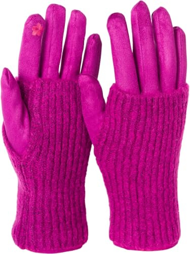 styleBREAKER Damen 3 in 1 Touchscreen Handschuhe mit abnehmbarer Strick Stulpe | Winterhandschuhe | 3 Tragevarianten | Weich warm elastisch in vielen Farben, Farbe:Magenta