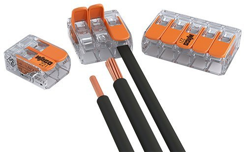 WAGO Verbindungsklemmen, 15 x 2, 10 x 3, 5 x 5 Drähte mit Hebel, 0,2–4 mm², kleines Design, transparent, 30 Stück