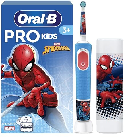 Oral-B Pro Kids 3+ Spiderman Elektrische Zahnbürste Kinder, Blau/Rot | Inkl. 1 Aufsteckbürste, Reise-Etui, Kinderzahnbürste Elektrisch ab 3 Jahren, 2 Putzmodi für Zahnpflege